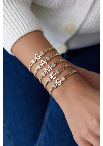 14 Ayar Altın Gurmet Zincir Harf Bileklik