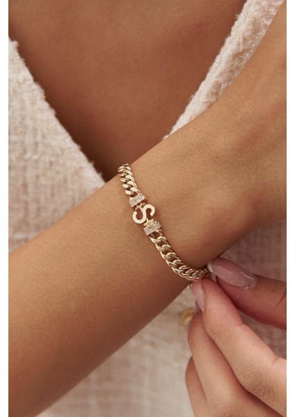 14 Ayar Altın Gurmet Zincir Harf Bileklik modelleri