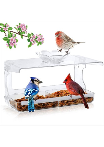 Işaretsiz Kendi Kendine Yapışkan Kancaları Olan Pencere Kuş Besleyici, Dışarıda Temiz Pencere Kuş Besleyici, Şeffaf Kuş Evi (Yurt Dışından)