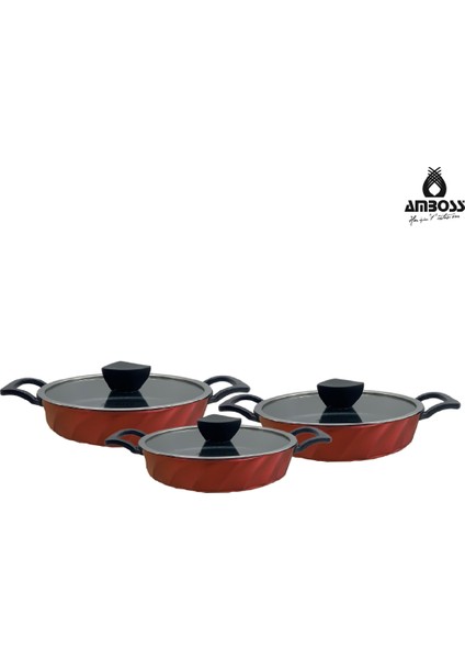 Vento 6 Parça Cam Kapaklı Döküm Sahan Omlet Seti (Kırmızı) fiyatları