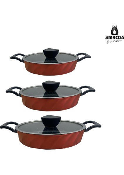 Vento 6 Parça Cam Kapaklı Döküm Sahan Omlet Seti (Kırmızı) fırsatları