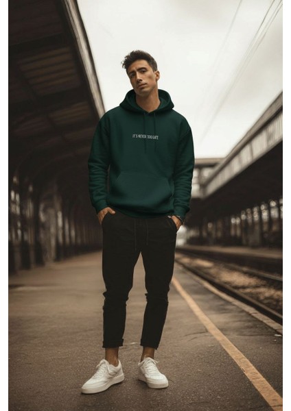 Erkek Kapüşonlu Şardonlu Regular Fit Basic Sweatshirt Yeşil