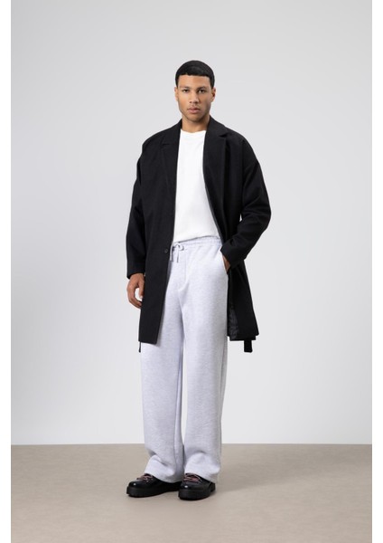 Kemerli Oversize Kaşe Kaban Siyah indirimleri