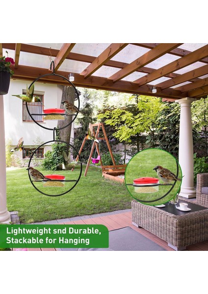 Dairesel Asma Kuş Besleyici, Metal Çerçeveli Kırmızı Plastik Kase ile Istiflenebilir Asma Humming Kuş Besleyici 2 Pcs (Yurt Dışından) fırsatları