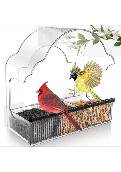 Dışarı için pencere kuş besleyicileri, 3 güçlü yapıştırıcı tabakası ile temiz kuş pencere besleyici, şeffaf akrilik kuş evi A (Yurt Dışından)