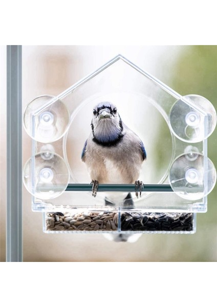 Pencere Kuş Besleyicileri Güçlü Emme Bardakları, Dışarı Için Açık Kuş Besleyici, 2 Bölmeli Kuş Evi Çıkarılabilir Tepsisi (Yurt Dışından) modelleri