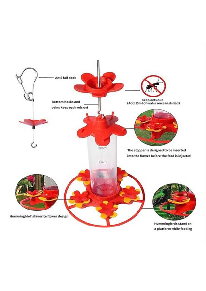 1pcs Kuş Besleyicisi 200ML Dış Mekan Için Plastik Besleyiciler, 5 Besleme Portlu Yerleşik Karınca Koruma-Düzüler Levrek ile (Yurt Dışından) modelleri