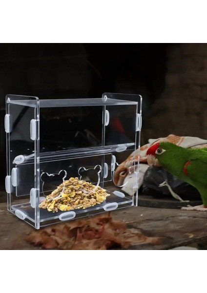 Papaz Besleyici Kutusu Akrilik Besleme Konteyneri No-Sess Çoklu Çizgi Kutusu Açık Kuş Yemek Dispenser Kutusu Finches Papağanlar (Yurt Dışından) indirimleri