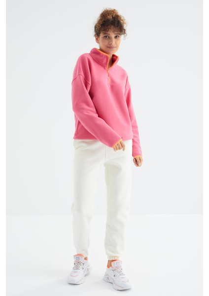 Ekru Yüksek Bel Şardonlu 3 İplik Pamuklu Basic Kadın Eşofman Alt - 94624