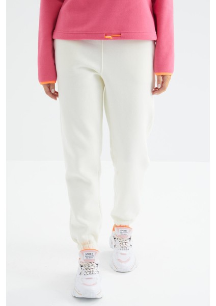 Ekru Yüksek Bel Şardonlu 3 İplik Pamuklu Basic Kadın Eşofman Alt - 94624