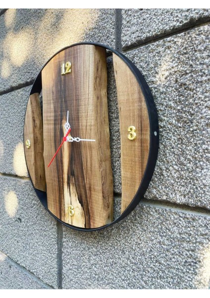 Ceviz Ağacından El Yapımı Ahşap Duvar Saati - Metal Çerçeveli - 40 cm fiyatları