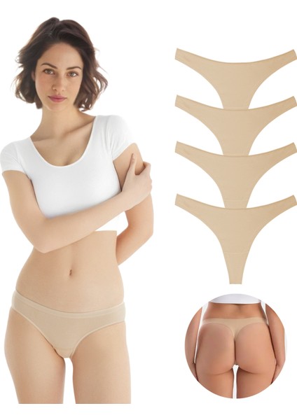 Yohannesclub, Kadın, Pamuklu Basic Tanga Külot, 4'lü Paket, Ten (Krem) Rengi