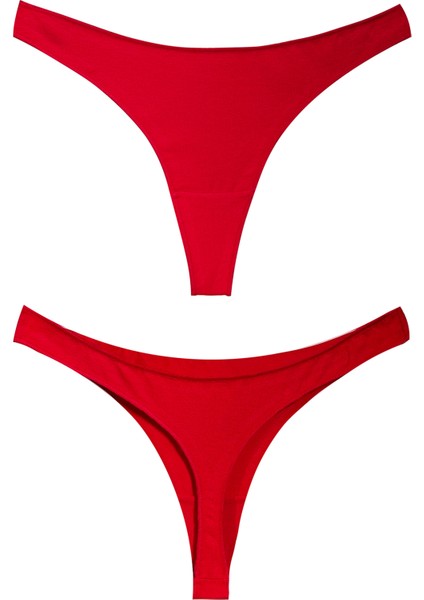 , Pamuklu Kırmızı Tanga Külot, 2'li Paket, Yılbaşı Özel, Christmas Red Thong Set modelleri