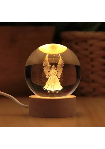 Kanatlı Melek Tasarımlı Işıklı Cam Küre