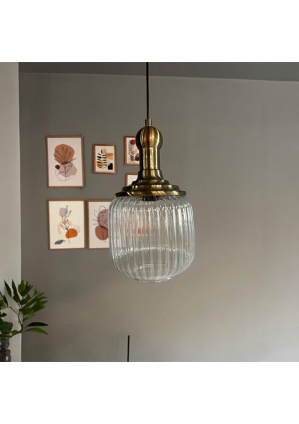 Mopa Cam Şeffaf Tekli Avize Delikli Eskimte Başlık Retro Sarkıt Lamba Restoran Salon Aydınlatma