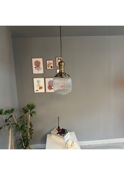 Mopa Cam Şeffaf Tekli Avize Delikli Eskimte Başlık Retro Sarkıt Lamba Restoran Salon Aydınlatma