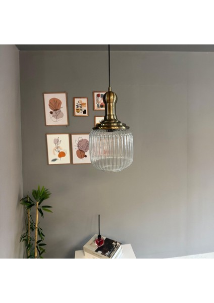 Mopa Cam Şeffaf Tekli Avize Delikli Eskimte Başlık Retro Sarkıt Lamba Restoran Salon Aydınlatma