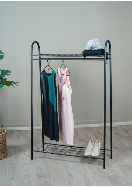 Elite 2 Siyah Metal Raflı Elbise Askısı Ayaklı Askılık Konfeksiyon Askılık Siyah fiyatları