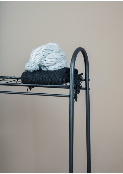 Elite 2 Siyah Metal Raflı Elbise Askısı Ayaklı Askılık Konfeksiyon Askılık Siyah