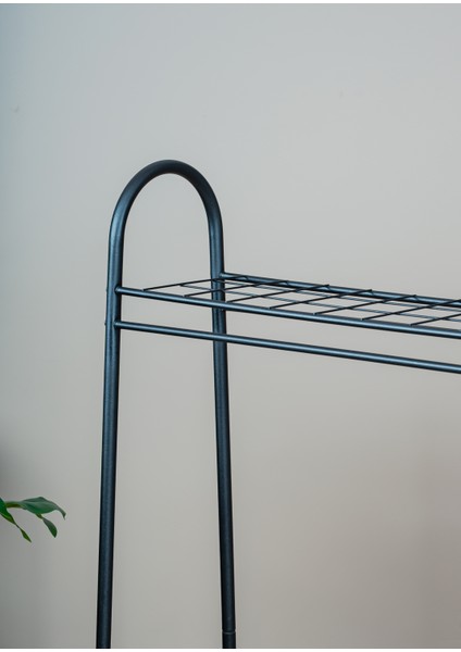 Elite 2 Siyah Metal Raflı Elbise Askısı Ayaklı Askılık Konfeksiyon Askılık Siyah