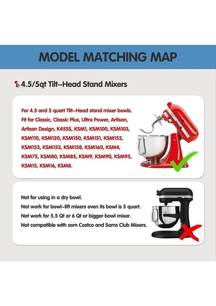 Kitchenaid Stand Mixer Için Paslanmaz Çelik Spiral Hamur Kancası, Tilt-Head Stand Mikserleri Için 4.5-5 Qt Karıştırma Kasesi (Yurt Dışından) indirimleri