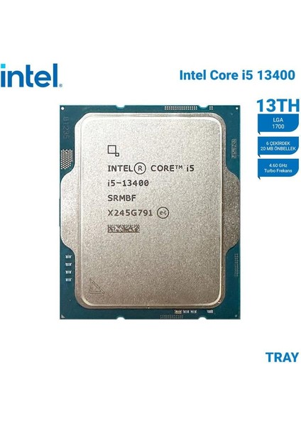 Raptor Lake I5 13400 Tray Vga'lı, Fansız 6 Cores 2,50/4.60GHZ 20MB LGA1700