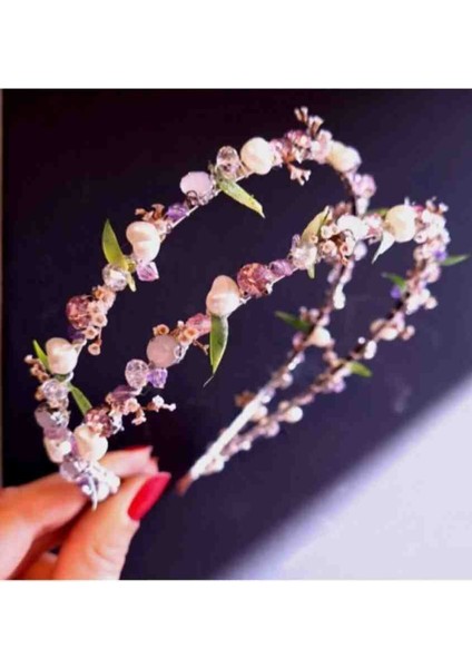 Pembe Lila 2 Li Gelin Nişan Kına Söz Lohusa Tacı Aksesuar