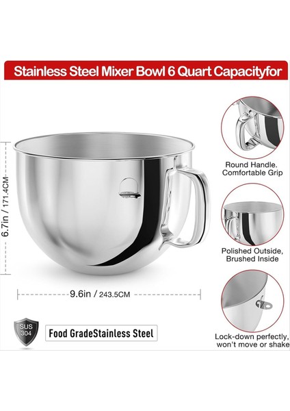 Paslanmaz Çelik Profesyonel Hamur Kancası ve Mutfakta 5 Plus ve 600 Serisi Mikser Için 5 ve 6 Quart Mixer Için Karıştırma Kasesi (Yurt Dışından) fiyatları
