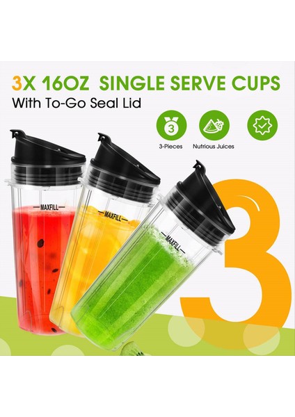 Ninja Için Blender Yedek Parçaları, 3 Paket 16OZ Ninja Blender Fincanları, Nutri Ninja QB3001SS Için To-Go Kapaklarla Değiştirme (Yurt Dışından) modelleri
