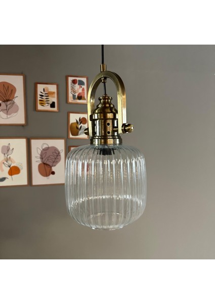 Mopa Cam Şeffaf Tekli Avize Delikli Eskitme Başlık Retro Sarkıt Lamba Restoran Salon Aydınlatma