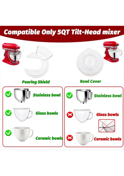 Mutfak ve Mikser Kase Kapakları Mutfakta 4.5-5 Quart Paslanmaz Çelik Kase, Stand Mikser Kasesi Kapakları (Yurt Dışından) fırsatları