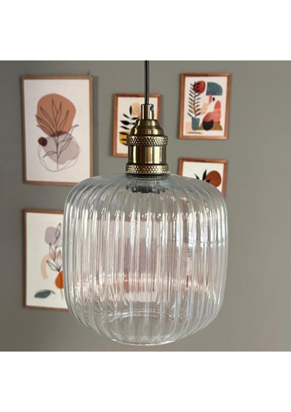 Mopa Cam Şeffaf Tekli Avize Lale Başlık Retro Sarkıt Lamba Restoran Salon Aydınlatma