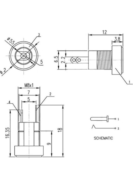 5.5mm x 2.1mm Dc Güç Soketi Plastik Panel Montaj Tip Adaptör
