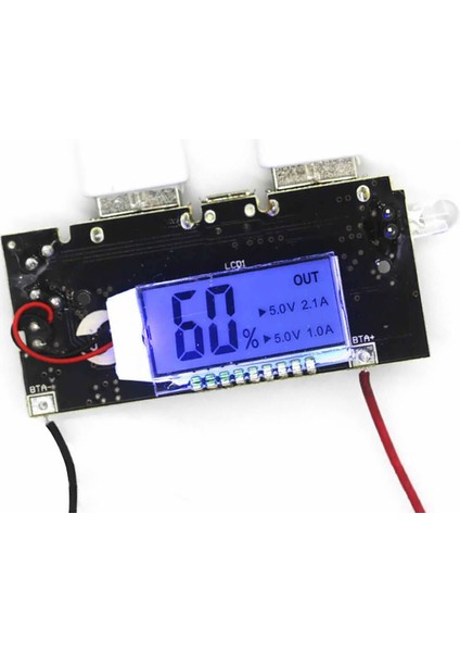 Powerbank Devresi LCD Ekranlı 5V 1A Dual USB Çıkış Micro USB Giriş Lityum Lion 18650 Pil Şarj Mobil