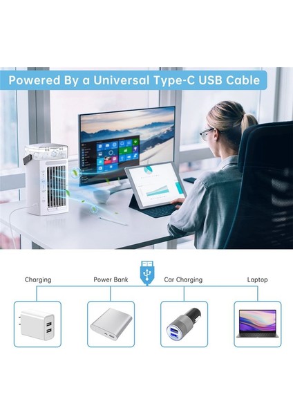 Taşınabilir Klima Fanı 3 1 Masa Hava Soğutucu ve 3 Fan Hızı ve 7 Renkli LED Işık Yatak Odası Için Işık (Yurt Dışından) indirimleri