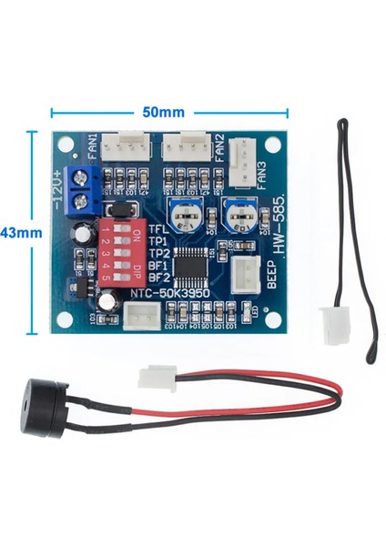 3 Kanal Dc 12V 4A Pwm Fan Hız Kontrol HW585 Otomatik Sıcaklık Kontrol Ntc Sensör Buzzer Uyarı Pc
