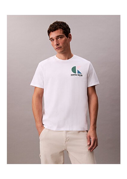 Erkek Beyaz Grafikli Tişört