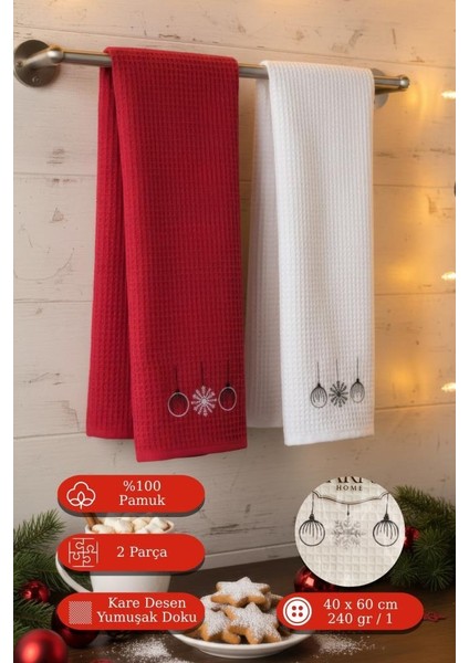 2 Li Havlu Seti Yılbaşı Temalı Nakışlı Havlu Nuevo 40X60 cm indirimleri