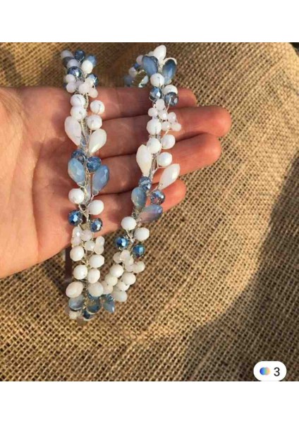 Indigo Mavi Beyaz 2 Li Gelin Kına Söz Nişan Lohusa Tacı Aksesuar fiyatları