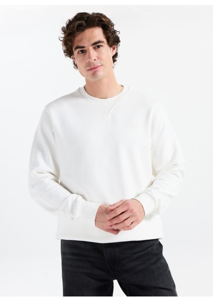 Bisiklet Yaka Beyaz Erkek Sweatshırt 12283399_JPRCCMATEO Sweat Crew Neck