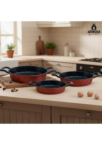 Vento 3 Parça Döküm Sahan Omlet Seti (Kırmızı)