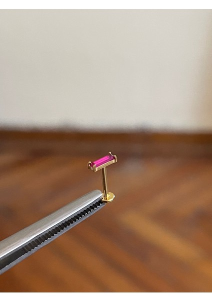 %100 G23 Titanyum Uzun Baget Taşlı Detay Flatback Kıkırdak Helix Conch Tragus Labret Piercing