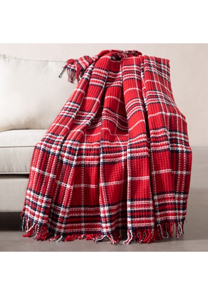Oxford Kareli Diz Üstü Battaniye Kırmızı 130X170