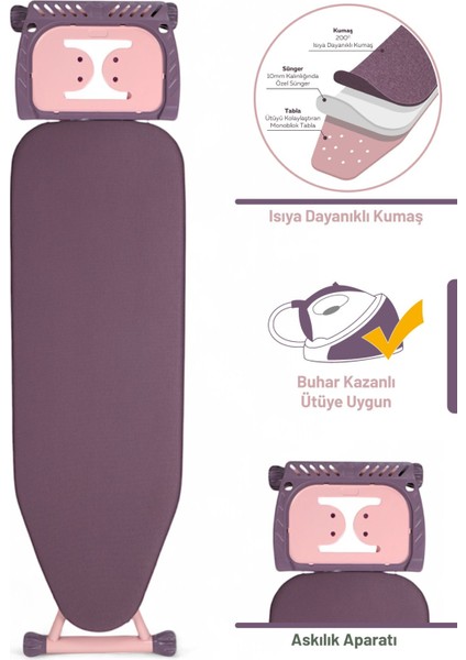 Silvia Özel Dokuma Kumaşlı Ütü Masası Mürdüm