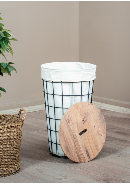 Tel Kirli Sepet Dekoratif Kumaşlı Metal Gövde Ahşap Tablalı Çok Amaçlı Düzenleyici fırsatları