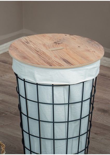 Tel Kirli Sepet Dekoratif Kumaşlı Metal Gövde Ahşap Tablalı Çok Amaçlı Düzenleyici indirimleri