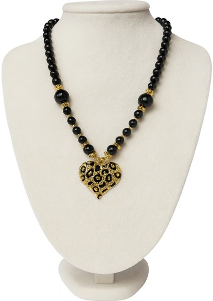 Altın Kaplama Kalp Detaylı Siyah Inci Kolye fiyatları