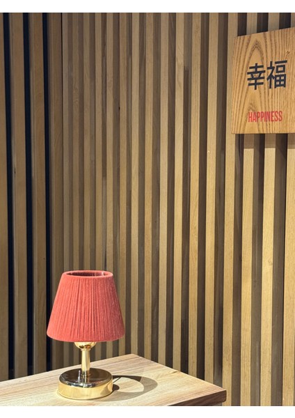 Kırmızı Kadife Süet Kablosuz Pilli Masa Lambası - Alt Parlak Gold