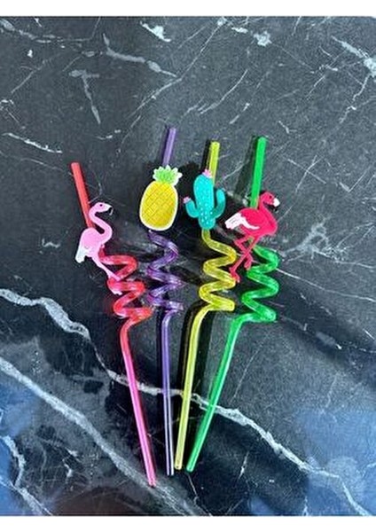 Dörtlü Sevimli Renkli Emojili Pipet- Kokteyl Ev Dekorasyon