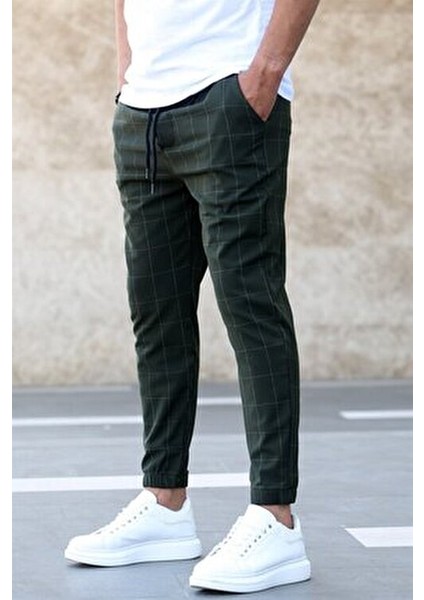 Ekoseli Haki Jogger Pantolon Erkek Dar Kesim Gabardin Kumaş 2021 Sezonsuz indirimleri